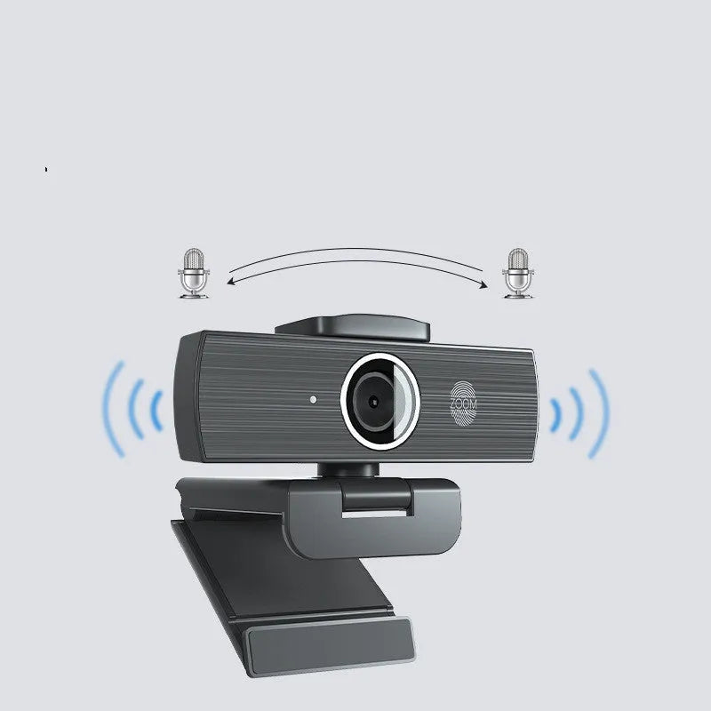 Black USB webcam with 8MP CMOS sensor for 4K video at 60FPS, includes magnetic privacy cover for lens protection