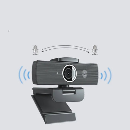 Black USB webcam with 8MP CMOS sensor for 4K video at 60FPS, includes magnetic privacy cover for lens protection