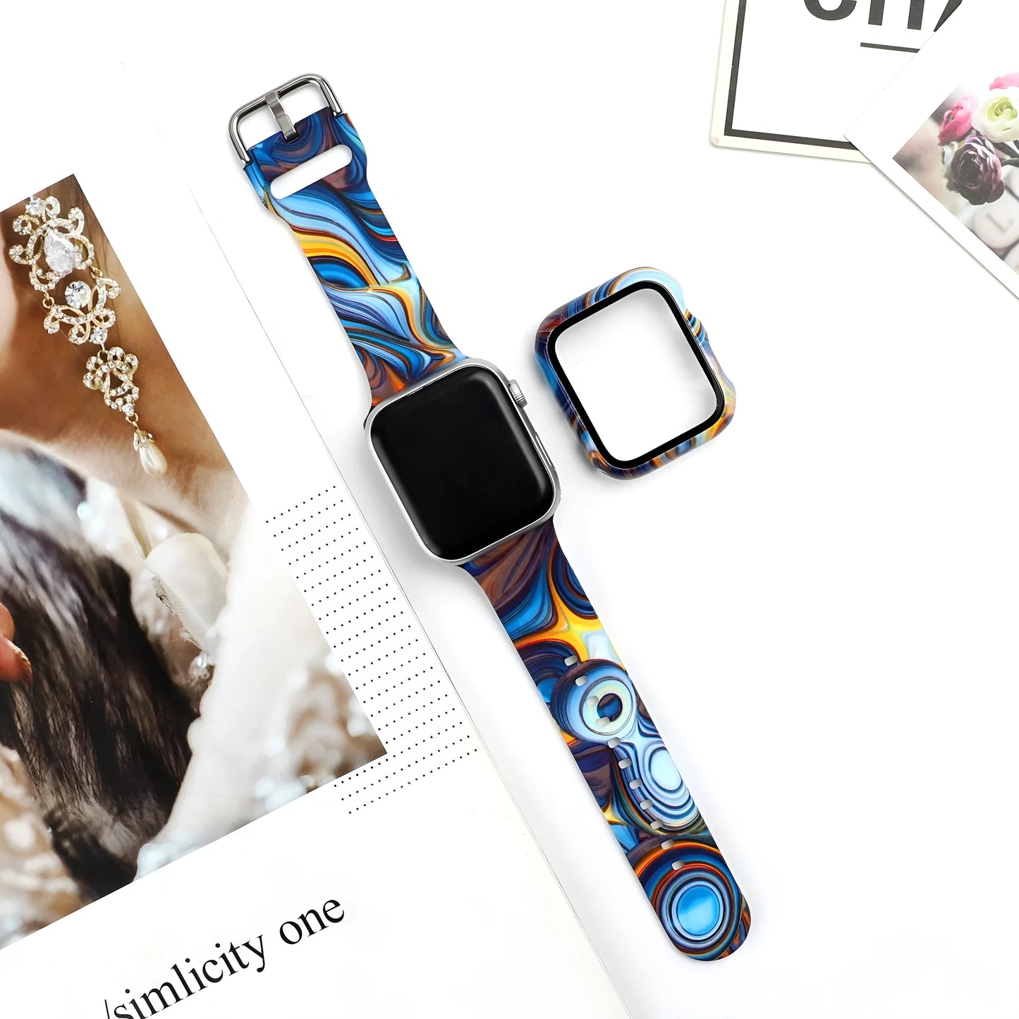 Printed silicone watch strap for Apple Watch 1-6 and SE models in multiple sizes