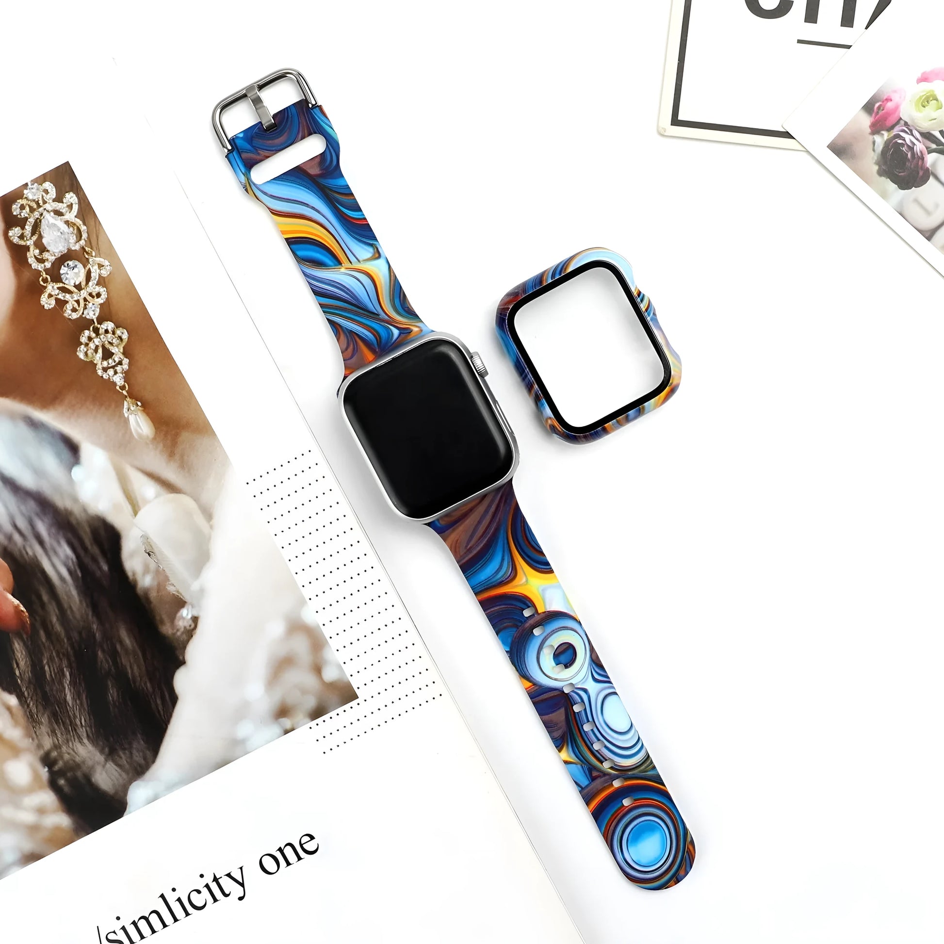 Printed silicone watch strap for Apple Watch 1-6 and SE models in multiple sizes