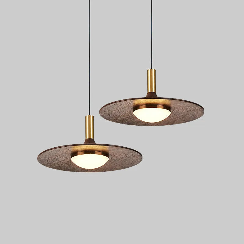 Walnut wood and solid copper fish line pendant chandelier in New Chinese style.