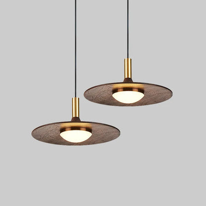 Walnut wood and solid copper fish line pendant chandelier in New Chinese style.