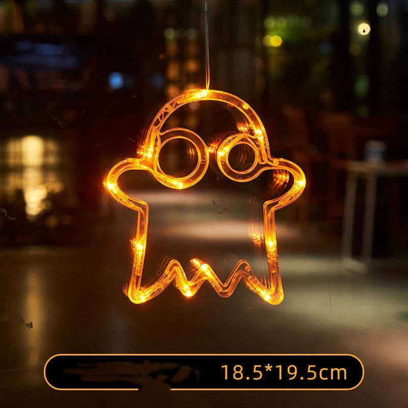 Spooktacular Halloween Hanging LED Lights with spiders, pumpkins, and ghostly figures for a haunting holiday ambiance