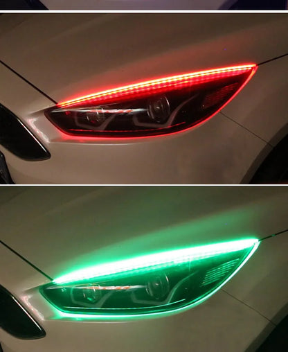 LED daytime running lights with remote control, showing RGB colour options and sizes 30cm, 45cm, 60cm