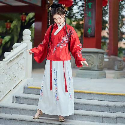 Authentic Hanfu Traditional Costume Set in vibrant colors, showcasing traditional Chinese fashion.