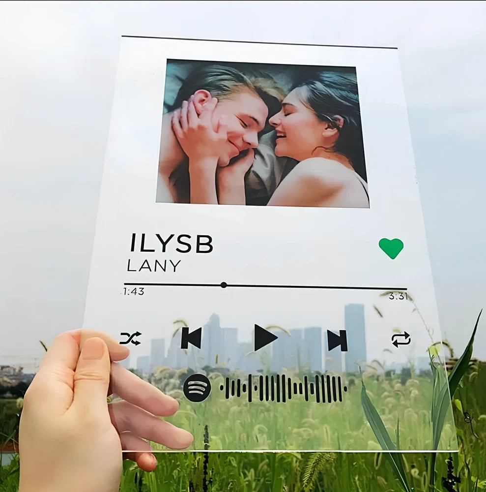 Custom Spotify Note Night Light with wood base, acrylic panel, and USB cable for personalised home decor