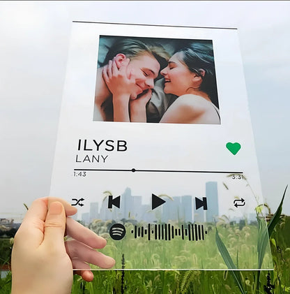 Custom Spotify Note Night Light with wood base, acrylic panel, and USB cable for personalised home decor