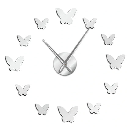 Scandinavian 3D butterfly mirror wall clock in round black gold or silver for living room bedroom decor