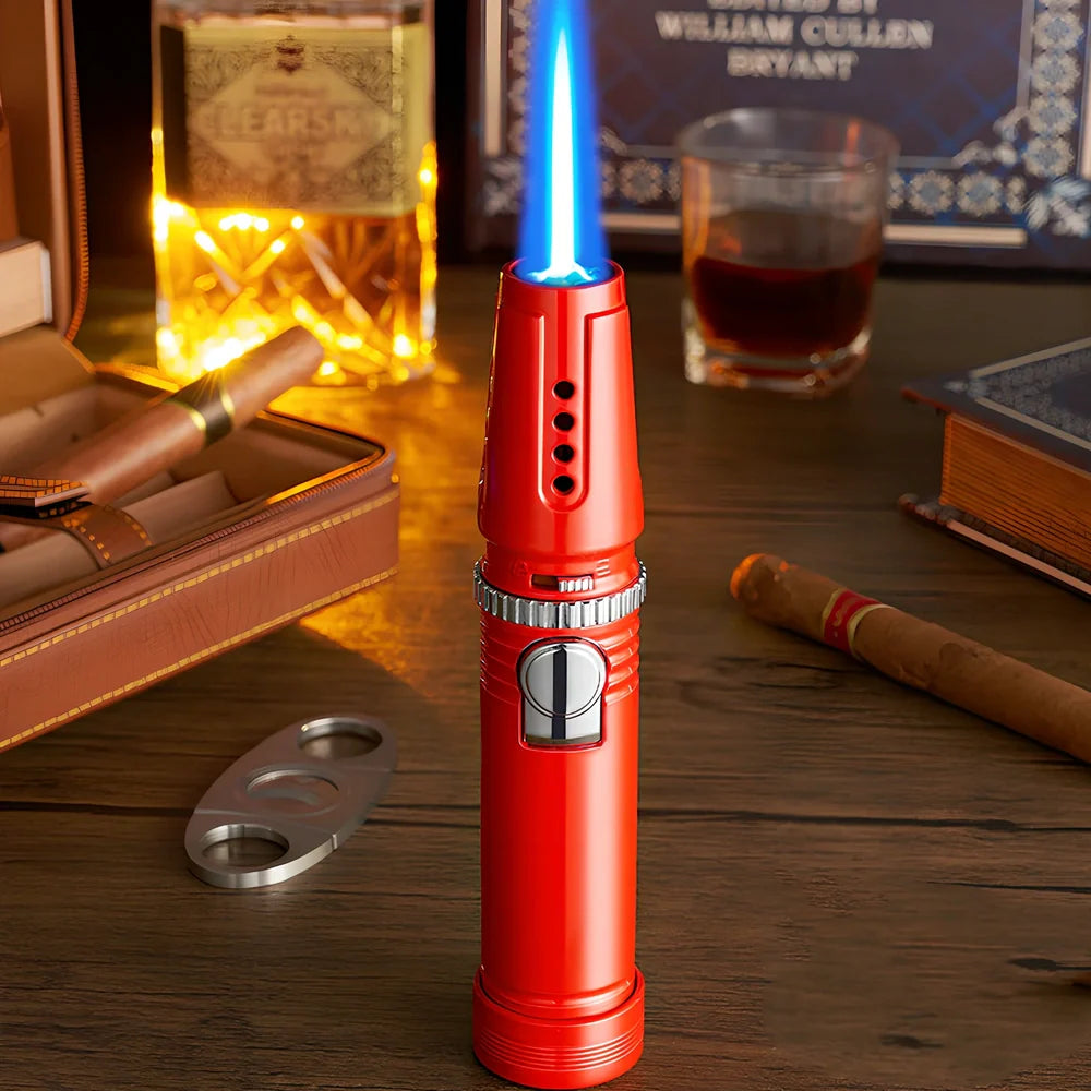 Windproof electronic cigar lighter with blue flame and zinc alloy construction