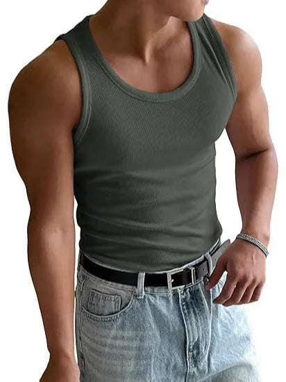 Men's tight-fitting round neck workout t-shirt in polyester with wool lining for summer sports