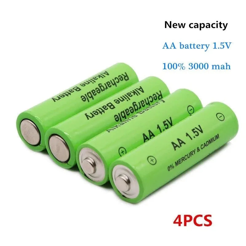 Alkaline rechargeable AA battery with 3000mAh capacity and 1.5V voltage for household devices