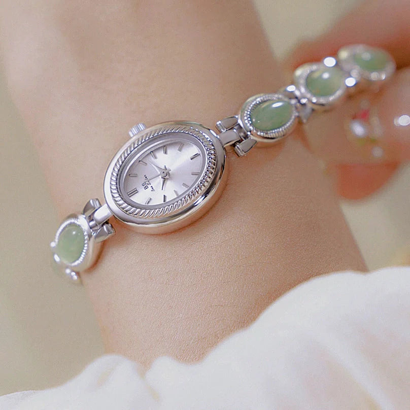 Luxury women's bracelet watch with Hetian Jade and waterproof feature