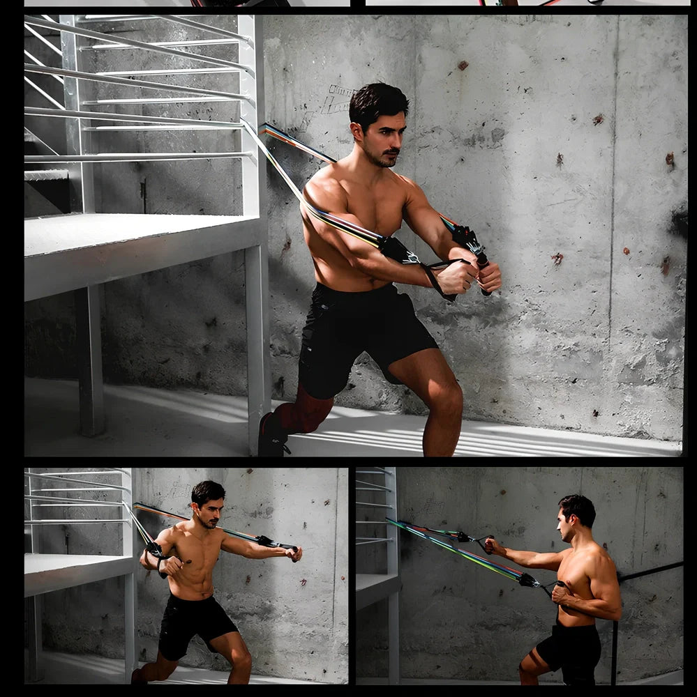 Bodhi Stick Set with latex tension bands, tension bars, and storage bag for resistance training