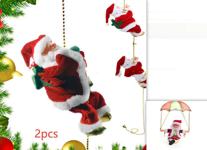 Electric plastic Santa Claus on 30cm climbing ladder with riding deer, in red suit, for Christmas decorations