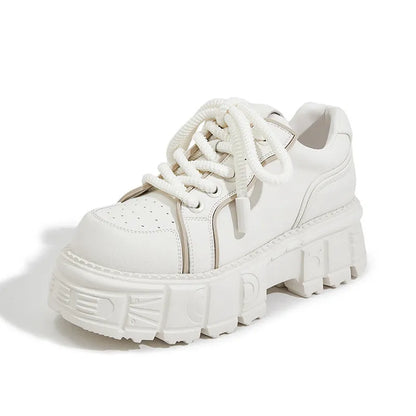 Beige leather muffin bottom shoes with a 4cm wedge sole on a neutral background.