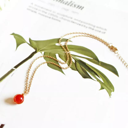 Natural crystal red agate necklace with glass ball pendant, available in multiple colors