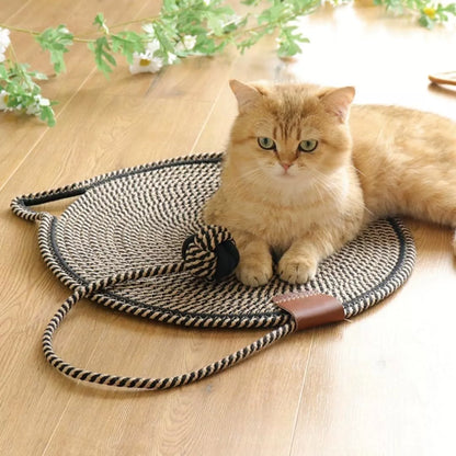 Braided cotton rope cat claw mat with integrated toy ball in various colors