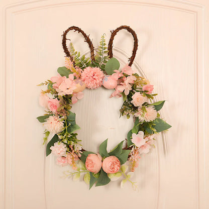 Easter chrysanthemum rabbit wreath measuring 35x45cm with silk flowers and plant teng base