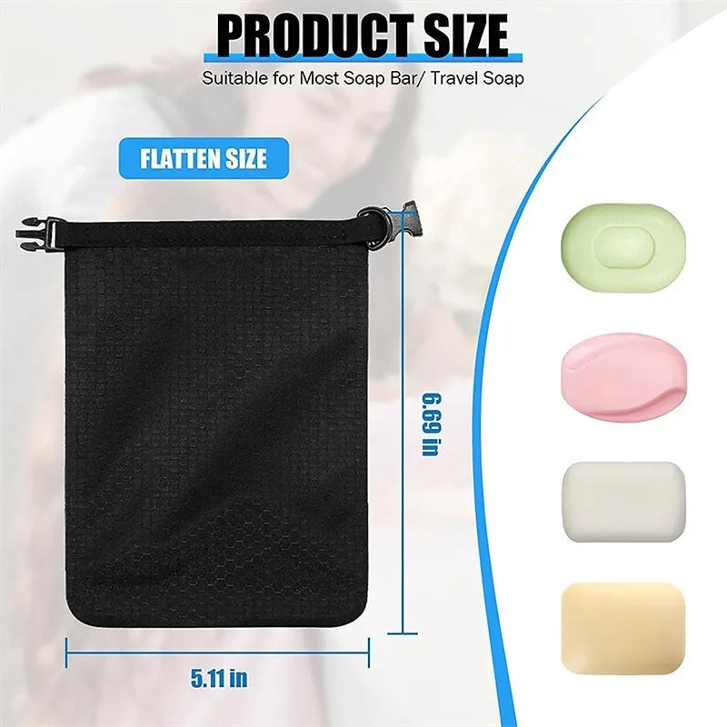 Bubble net waterproof soap container bag measuring 17 centimetres by 13 centimetres