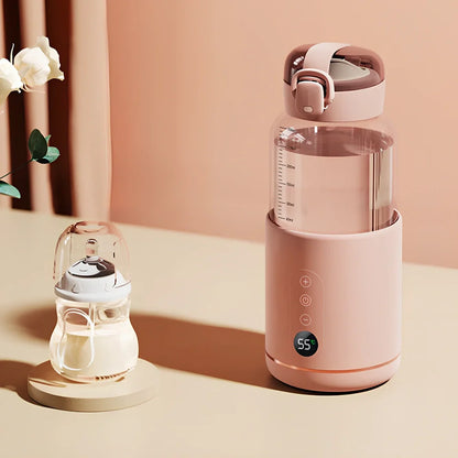 Wireless portable milk mixer with glass construction maintaining constant 37°C temperature for baby formula