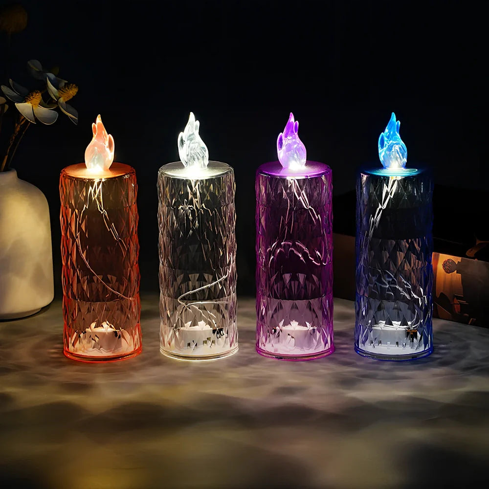 LED electronic candle light in transparent colour with diamond pattern, 15cm height