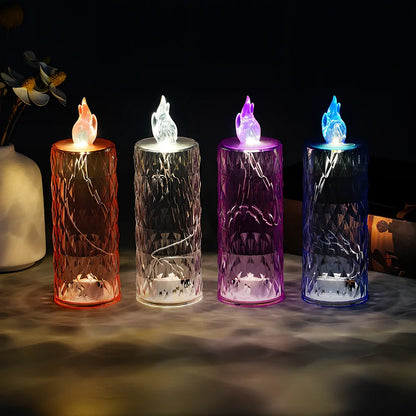 LED electronic candle light in transparent colour with diamond pattern, 15cm height