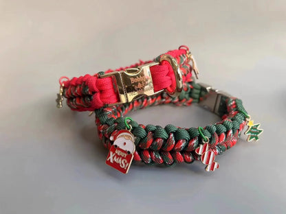 Green hand-held rope dog leash with a P chain and metal release buckle for a large dog.