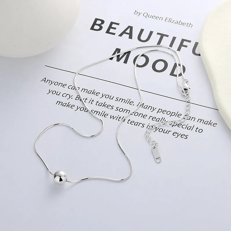 925 silver clavicle chain necklace with small balls design and round pendant