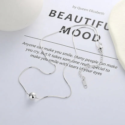 925 silver clavicle chain necklace with small balls design and round pendant