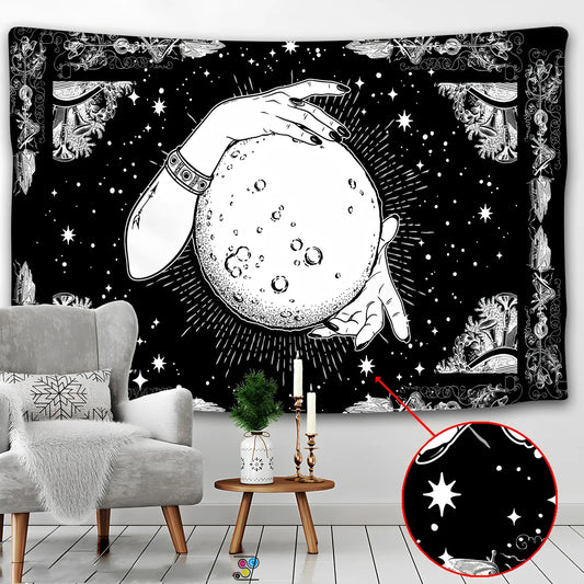 Rectangular skull tapestry with geometric pattern in Nordic style, machine-woven polyester construction