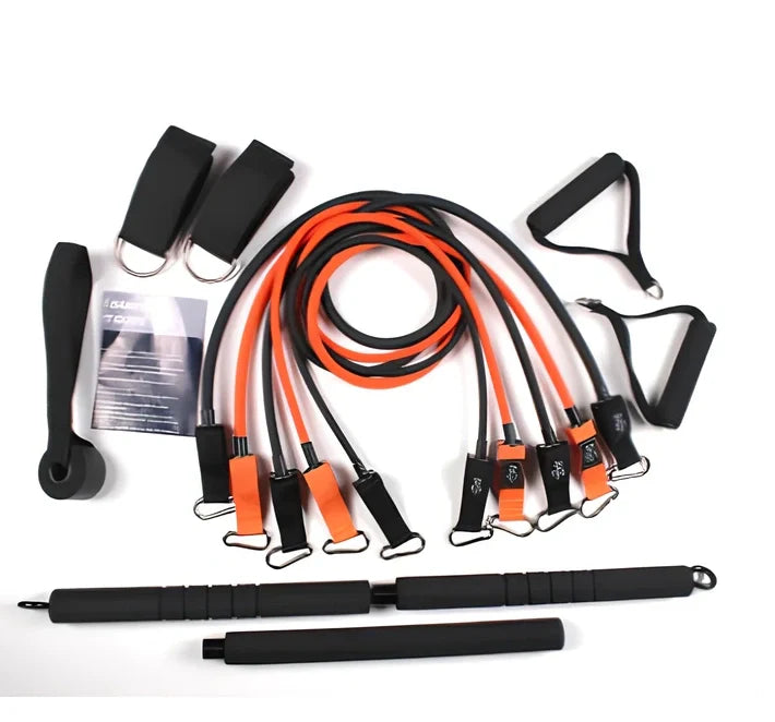 Bodhi Stick Set with latex tension bands, tension bars, and storage bag for resistance training