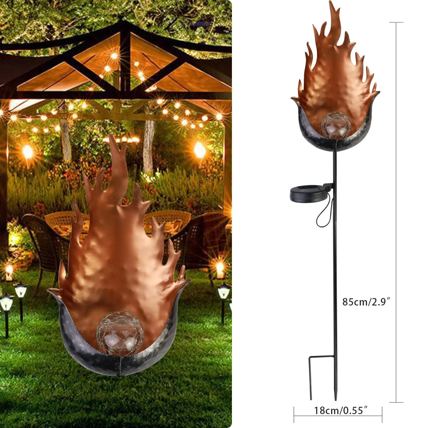 LED Solar Flame Metal Decorative Light in various styles for outdoor illumination