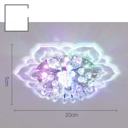 Modern minimalist crystal ceiling lamp with flower-shaped acrylic shade and stainless steel mount