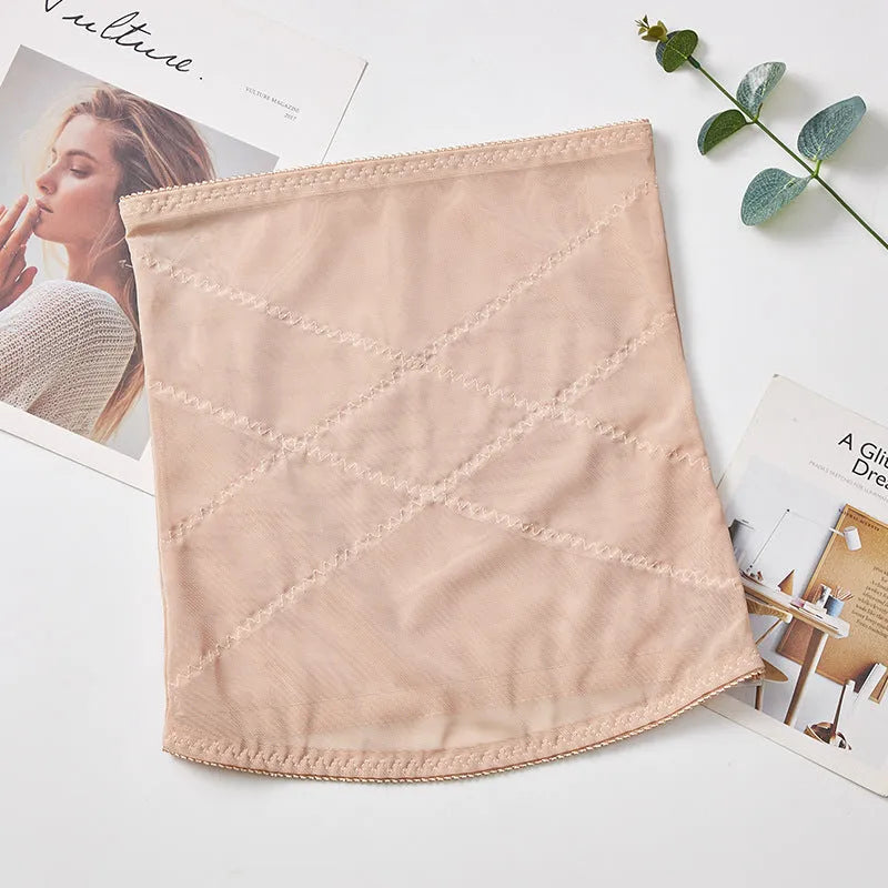 Postpartum waist slimming belt in black mesh fabric with cross-waistband design