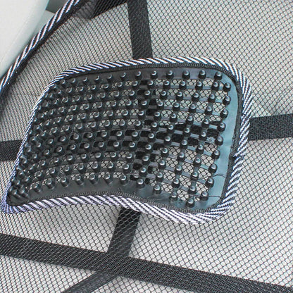 Black car lumbar support pillow with leather nail pattern and ventilation design measuring 41x39cm