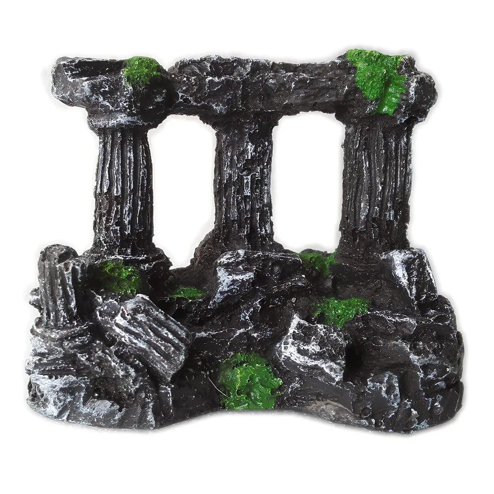 Three Roman column resin decorations for aquariums measuring 9.3cm length each