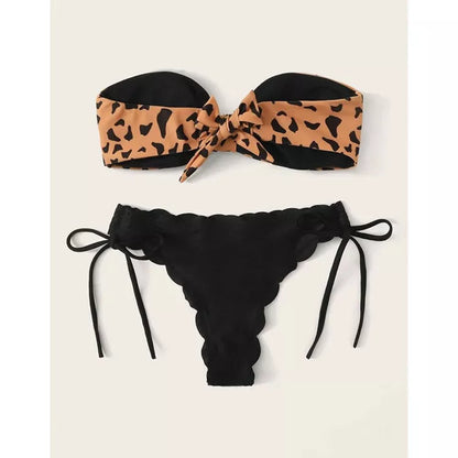 Women's leopard print bikini swimwear with adjustable straps