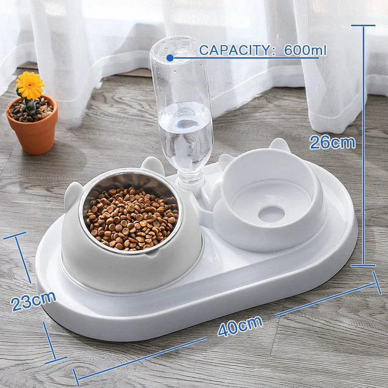 Stainless steel pet bowl with 15° tilt for cervical spine health, available in multiple colors