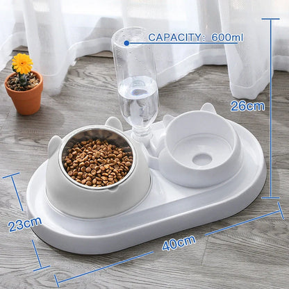Stainless steel pet bowl with 15° tilt for cervical spine health, available in multiple colors