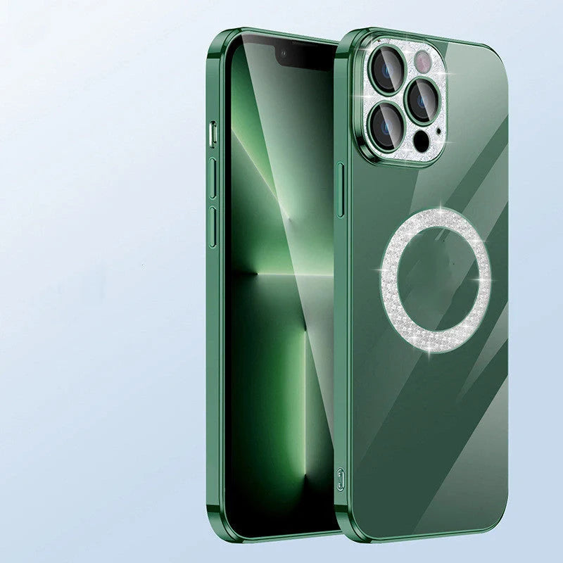 Electroplated diamond ring design iPhone case in various colors with lens protection