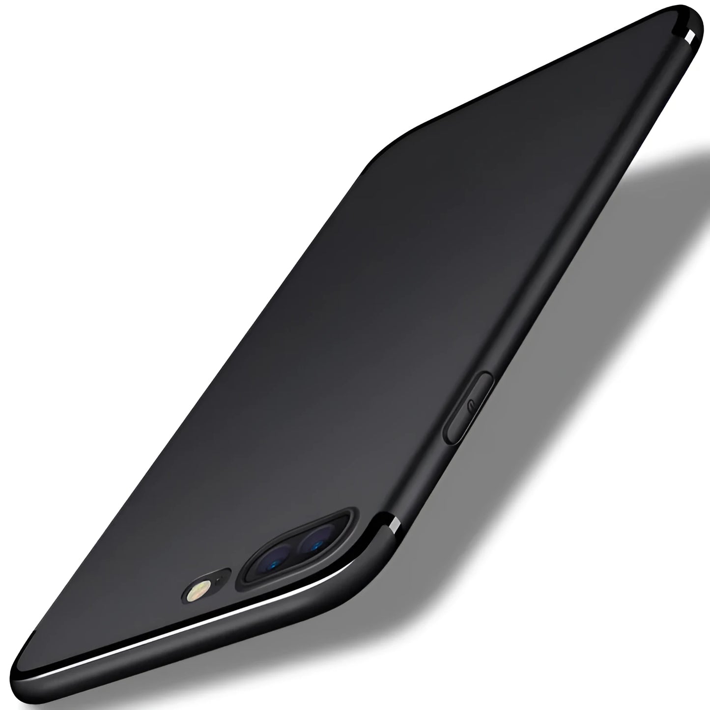 A flexible TPU silicone case for an iPhone, shown in a choice of black, blue, red, or white.