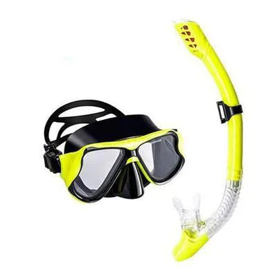 Black diving goggles with transparent anti-fog lens, adjustable silicone strap, and PC frame showing replaceable lens system