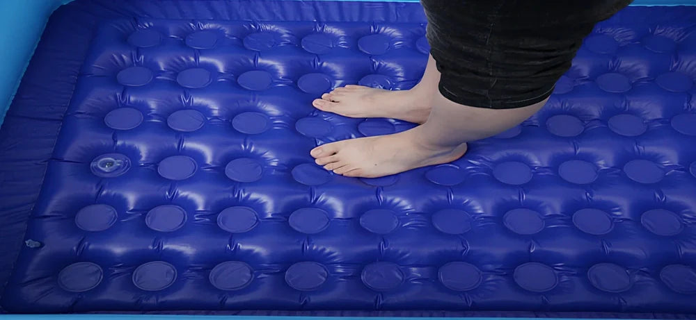 Baby inflatable swimming pool with bubble bottom measuring 120cm long x 80cm wide x 35cm high