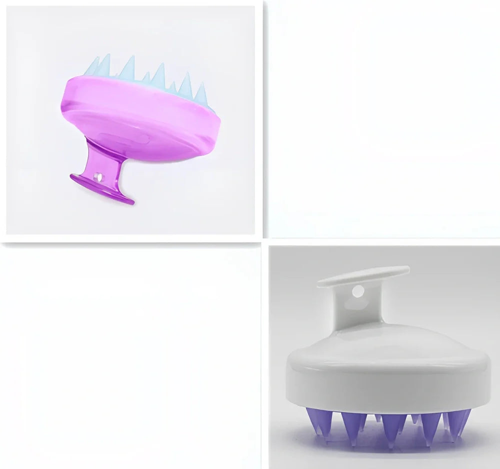 Black silicone shampoo brush with hook design measuring 8x8x7cm for scalp massage during hair washing