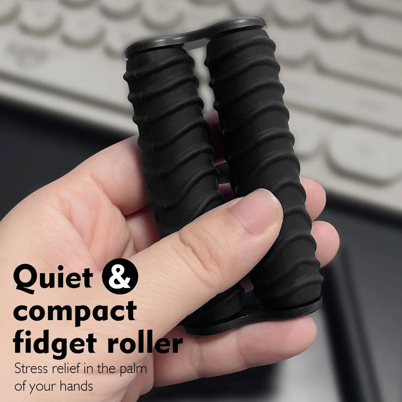 Silicone Decompression Roller Palm Massage Toy for Hand Stress Relief, Black Silicone Roller in Common, Stripe or Wave Style for Adults and Seniors