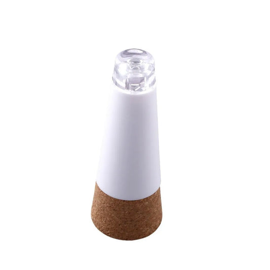 LED rechargeable luminous bottle cap cork light showing 15 LED beads and plastic shell measuring 30mm by 73mm