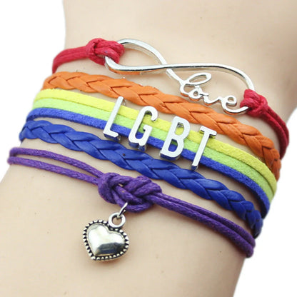 Adjustable multi-layer woven bracelet in vibrant colors with alloy accessories