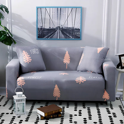 Printed geometric pattern sofa cover on double seat sofa measuring 145-185cm with spill protection