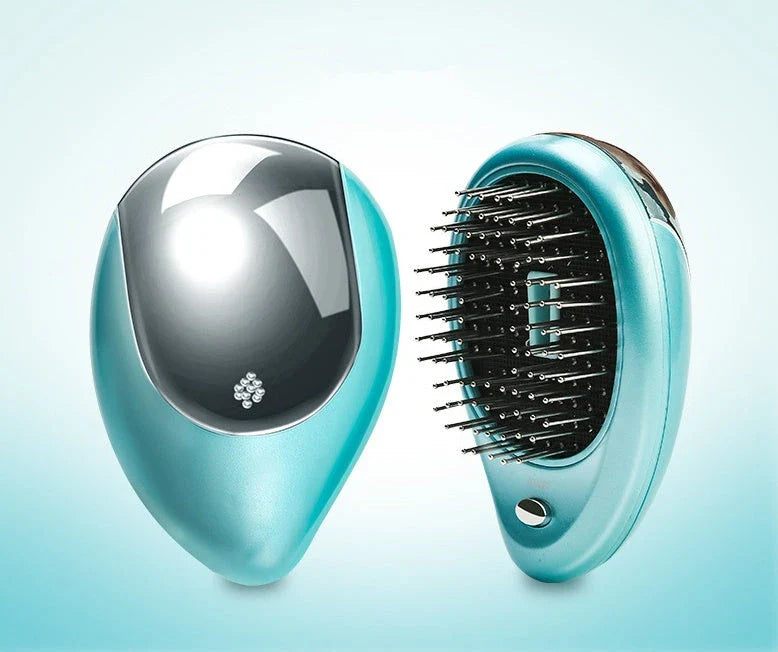 Portable vibrating hair massage comb with ionic technology for on-the-go hair rejuvenation and styling