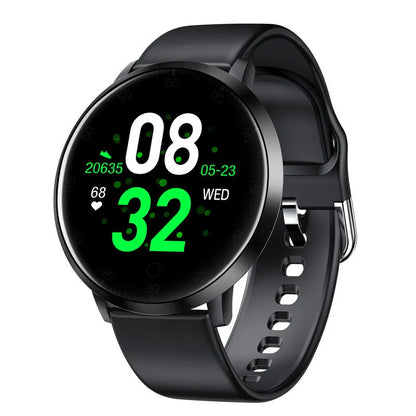 Ultra-thin smart health bracelet in black with 1.3-inch touch screen on silicone wrist strap